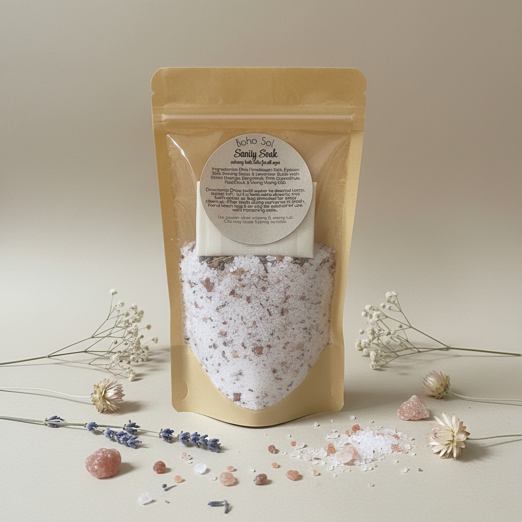 Sanity Soak bath salts with natural botanicals