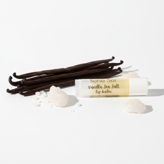 Vanilla Sea Salt Lip Balm with Stacked Vanilla Beans